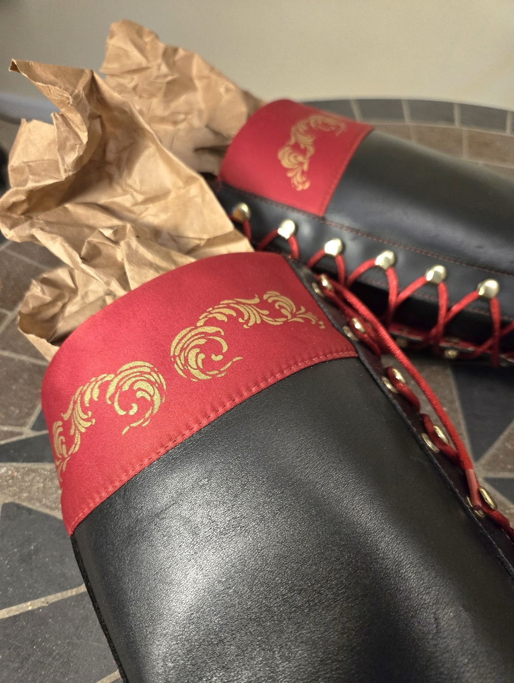 Timberland Lugged Sole Lace-Up Tall Boots Gold Accents - Picture 9 of 13